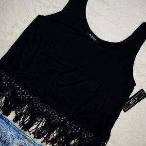 Black Fringe Crop Top
